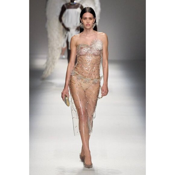 Blumarine Studded Crystal PVC Dress in Transparent 36 Womens Maxi Midi Gown - Picture 13 of 13